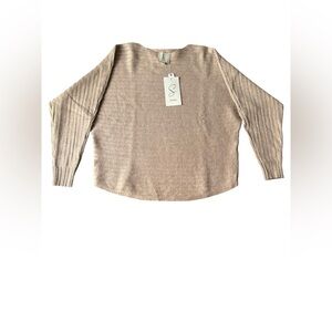 Sioni Ribbed Knit Top XS Taupe Batwing Sleeves New